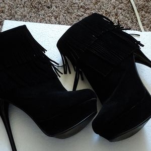 Frill Black Ankle High Boots